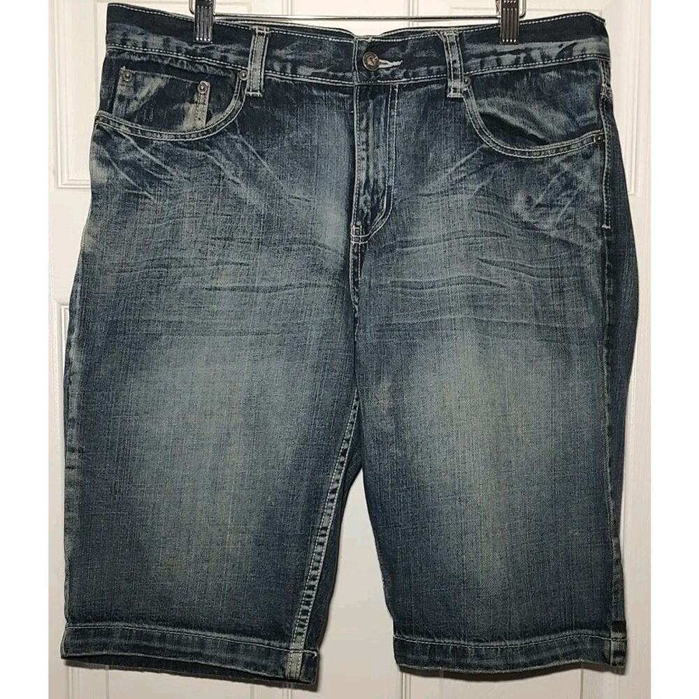 Men's Vintage Y2K Route 66 Embroidered Cross Denim Baggy Shorts Jorts 34